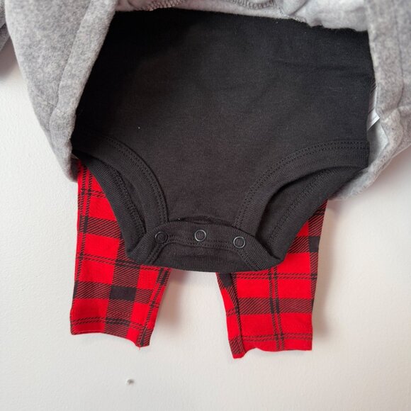 NWT 3-Piece Set Grey Fleece Top Red Plaid Leggings & Black Bodysuit 3M Carters - Picture 4 of 6